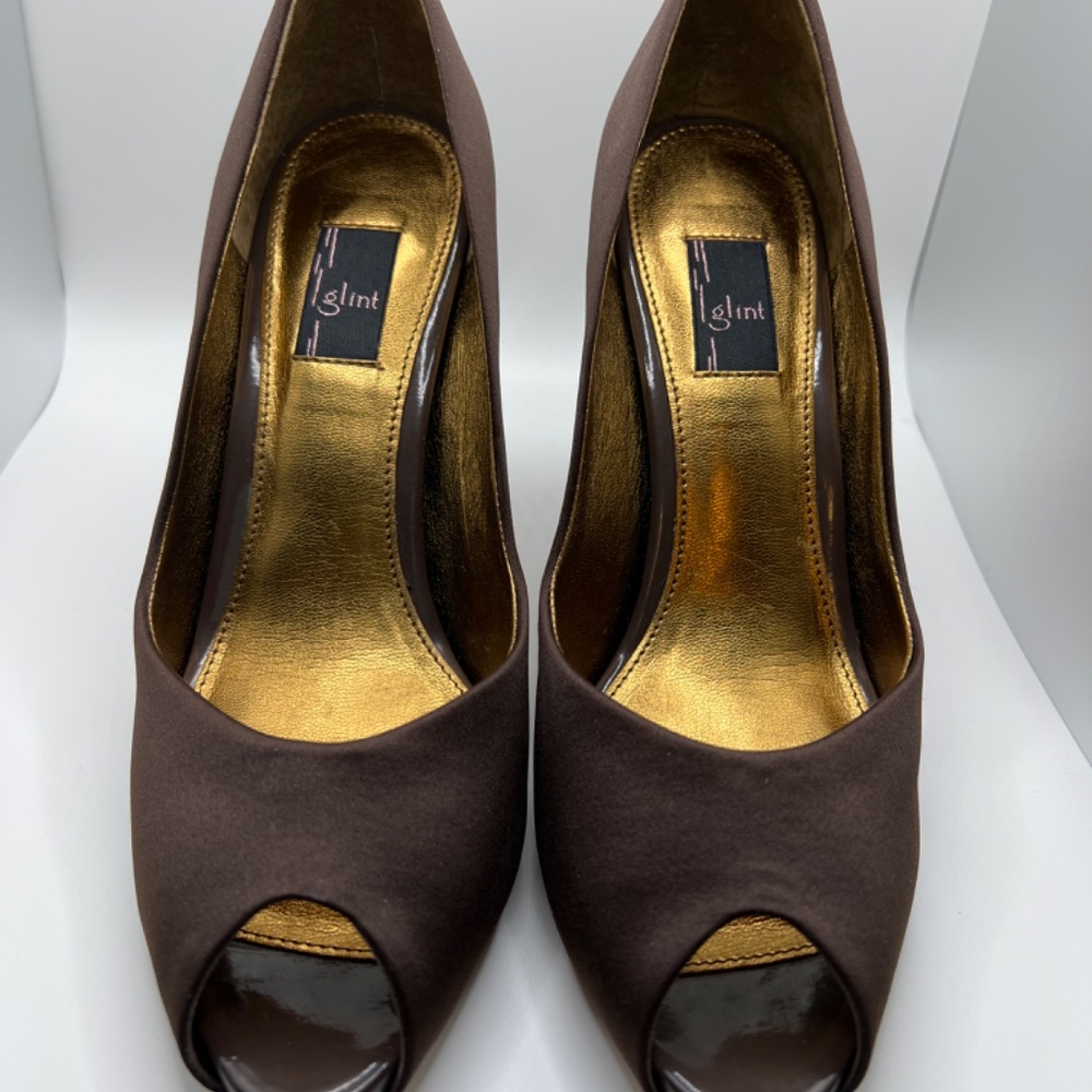 Nib Glint “Kailey” Chocolate Peep Toe Pump - image 3